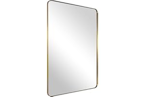 ANDY STAR 30"x40"Gold Bathroom Mirror for Wall, Brushed Brass Metal Rounded Corner Rectangle Modern Mirror, Modern Framed in Stainless Steel
