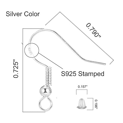Buy Silver Hypo Allergenic Earring Hooks 120 Pcs 60 Pairs S925 Sterling Silver Plated Ear Wires Fish Hooks For Jewelry Making Jewelry Findings Parts With Rubber Earring Backs Stopper For Diy Earrings