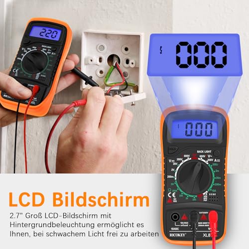 Digital Multimeter Voltmeter Battery Tester Voltage Tester Continuity Tester Ohm Volt Ampere Meter AC/DC Voltage Current Resistance Diode Transistor, Large LCD Display and Backlight