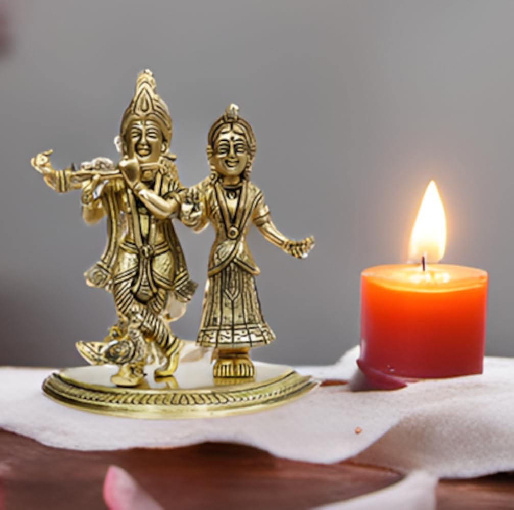 Purpledip Brass Statue Radha Krishna In Raas Leela, Pure Divine Dance Of Love (12100)