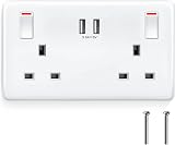 RICOKEY Double Plug Socket USB Switched Wall Socket 2 Gang 3.1A 15.5W White view 1