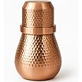 2activelife Hammered Copper Bedside Water Carafe – 34 oz Polished Pitcher with Lid | Pure Copper Bottle for Drinking Water | Ayurveda Healing Benefits | Heavy Duty Vessel (H 7.5" x W 4.25")
