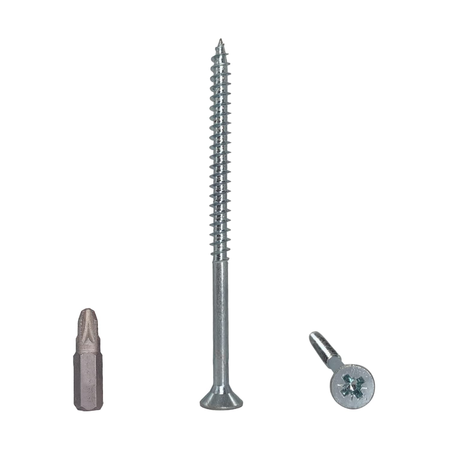 (Pack of 50 pcs) Zinc Plated Steel 6.0 x 100 mm Wood Screws, Partially Threaded, Pozi-Drive Head, Countersunk Head, Chipboard Screws (50, 6.0 x 100 mm)