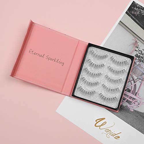 Fake Eyelashes Wenida 5 Pairs 100% Handmade Long Soft Reusable Natural look False Eyelashes
