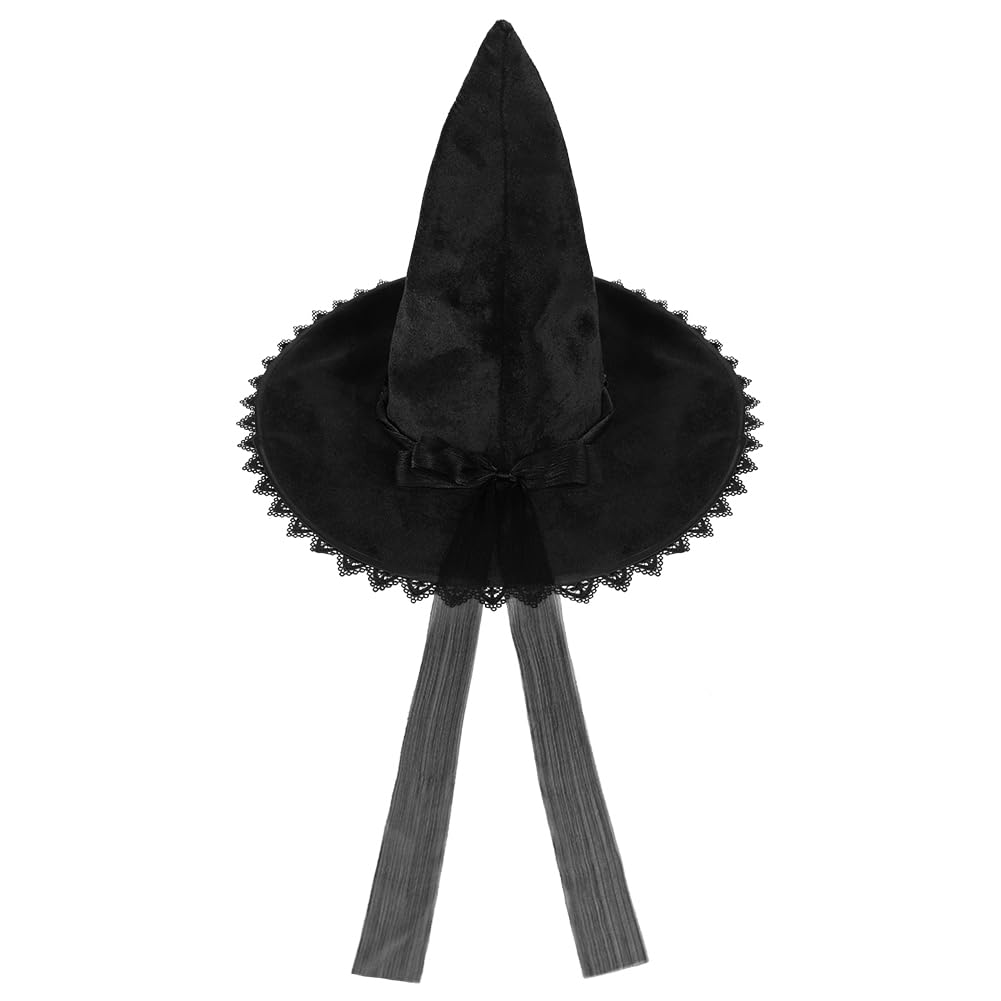 Elegant Black Witch Hat Cap Halloween Wizard Hat for Women Pointed Bowknot Witch Hats Funny Wizard Headwear for Halloween Carnival Headwear Masquerade Cosplay Party Costume Accessory Fancy Dress Props