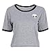 Women Hipster Harajuku Cute Stripe Short Sleeve Top Tee Alien Tshirt (M, Grey)
