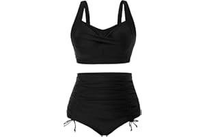 Hanna Nikole Women Plus Size Two Piece Swimsuit Sets Twist Front Bikini Bathing Suit with Drawstring Ruched Bottom