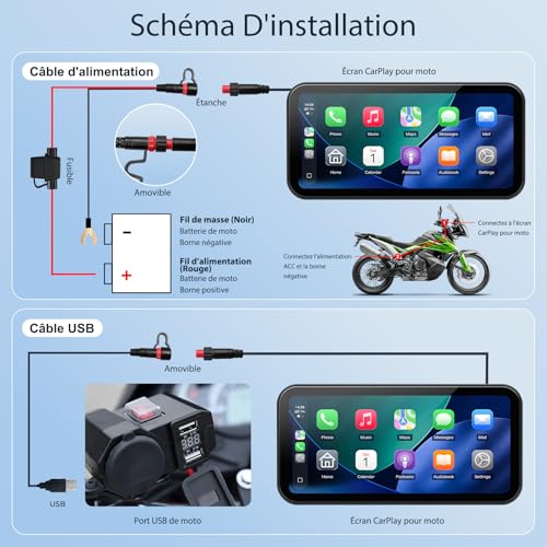 CarPlay 6 Inch A622 Motorcycle Screen CarPlay and Android Auto Wireless, Touch Screen Waterproof IP67, TPMS, Dual Bluetooth, GPS, USB/ACC Power, Compatible with All Motorcycles