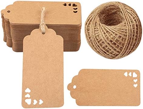 100PCS Coronary heart Kraft Paper Present Tags Jar Tags with Twine for Arts and Crafts,Wedding ceremony Christmas Thanksgiving and Vacation,9.5 cm X 4.5 cm