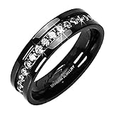 Mens Black Rings with CZ Titanium Eternity Wedding Band Round Cubic Zirconia size 5 to 14 spj