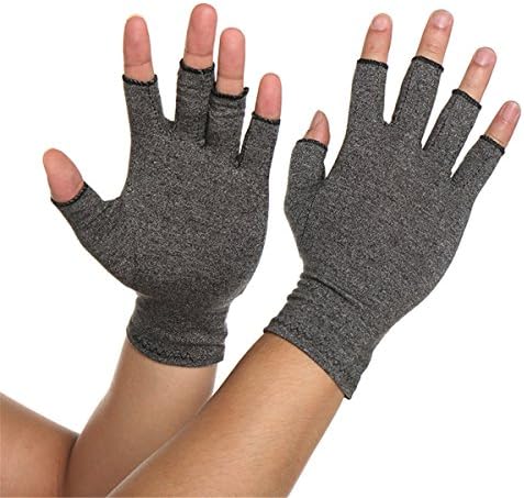 ARHSSZY 1 Pair Arthritis Compression Fingerless Gloves for Womens Mens, Joint Pain,Cold Swollen Hand Stiffness and Neuropathy Pain Relief,Improves Blood Circulation (Light Grey,Large)