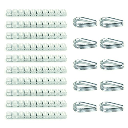 AUSPA 200-Pack 1/16 Inch Aluminum Crimping Loop Sleeve & 10-Pack Wire Rope Thimble M1.5 For Wire Rope and Cable