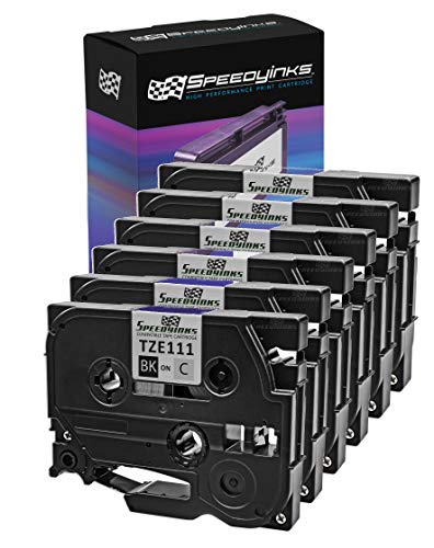Speedy Inks Compatible Label Tape Cartridge Replacement for Brother TZe111 |0.23 in x 26.2 ft (6 mm x 8 m) (Black on Clear, 6-Pack)