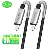 CyvenSmart USB Type C Cable 10ft, USB A 2.0 to USB-C 2 Pack Fast Charger Extra Long Durable TPE Cord Compatible with Samsung Galaxy S10 S9 S8 Plus Note 9 8,LG V50 V40 G8 G7 Thinq, Moto Z
