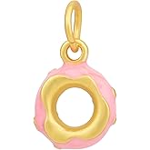 Zicdije Pack of 10 PCS Pink Donuts 3D Enamel Charms Matte Gold Plated Kawaii Colored Pendants with Jump Ring for DIY Bracelets Jewelry Making Accessories