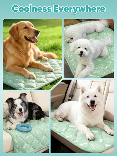 Rywell Tapete Refrescante para Perros 110*80CM, Tapete Frío para Perros/Mascotas, No Tóxicos Alfombrilla de Refrigeración Fresco Portátil,Lavable Manta de Refrigeración con Cambio de Color Endotérmico