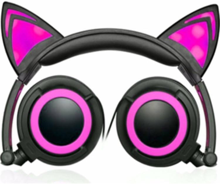 Hype Cat Ears LED Headphones with mic (PINK) with INLINE Microphone