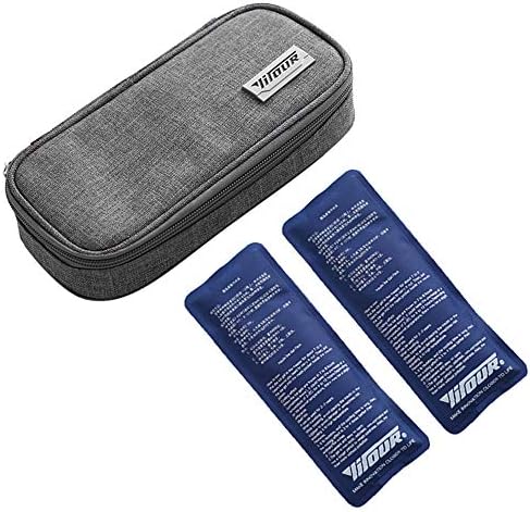 Insulin Cool Bag Diabetic Organizer, Diabetes Bag Insulin Wallet Medical Cooling Bag Travel Cooler Case, Freeze Pouch Refrigerated Storage Box Portable, with 2 Ice Packs, for Men and Women. (Gray)