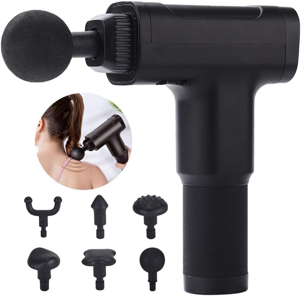 6 Speeds Massage Gun,Cordless Handheld Professional Deep Tissue Muscle Massage Gun for Athletes with 6 Massage Heads (Black)