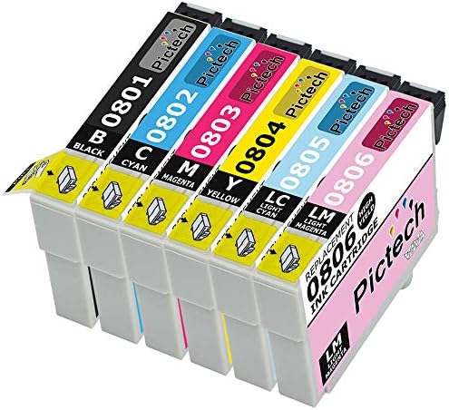 Pictech Replacement for Epson T0807 Ink Cartridges for Epson Stylus Photo R265 R285 R360 RX560 RX585 RX685 P50 PX650W PX700W PX710W PX800FW PX810W (1 Set (6 Pack)