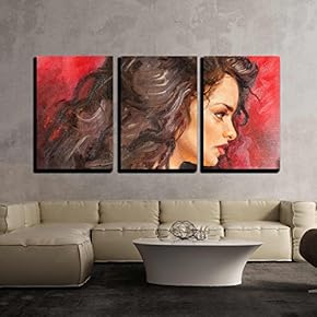 3 Piece Canvas Wall Art - Oil Painting on Canvas of a Young Woman - Modern Home Art Stretched and Framed Ready to Hang - 16"x24"x3 Panels