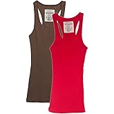 Zenana Trendyfriday Women's Ribbed Racerback Athletic Active Tank Tops 2 or 4 Packs (Medium, 2 Pack - Red, Mocha)