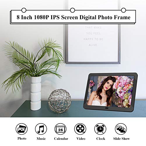 Digital Picture Frame 1920x1080 IPS Screen Include 32GB SD Card 16:9 1080P Video Frame, Photo Auto Rotate, Image Preview, Auto Turn On/Off, Auto Play, Background Music, Calendar, Clock(8 Inch Black) - Thumbnail 7
