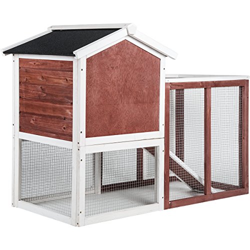 Merax Auburn and White Rabbit Bunny Hutch House with Black Linoleum