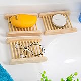 qsbai Natural Wood Soap Sponge Drain Storage Holder Tray Bathroom Kitchen Organizer - Wood Color