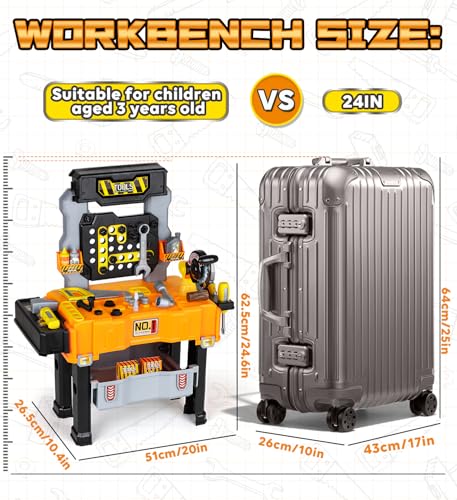 Lehoo Castle Kids Workbench, Tool Kit with Drill and Removable Construction Vehicle, 2in1 Toolbox and Tool Bench, STEM Educational Toys for 2-3 Years Old Kids