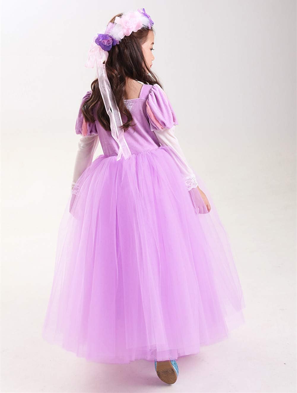Amazon Tyhtym ラプンツェル ドレス コスプレ 衣装 100 140cm 髪長姫 塔の上のラプンツェル パープル ディズニープリンセス 仮装 キッズコスチューム 変身 なりきり ハロウィン イベント 出し物 演劇 宴会 仮装舞踏 文化祭 学園祭 130 ラプンツェル キッズ