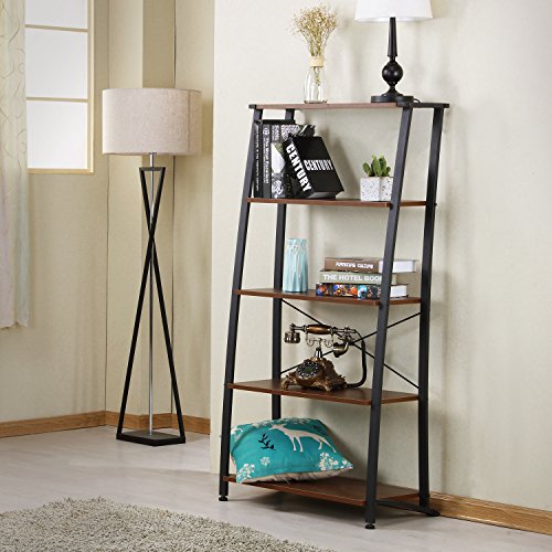 FIVEGIVEN 5 Tier Ladder Book Shelf Tall Bookshelf Modern Open Wood Espresso - Thumbnail 3