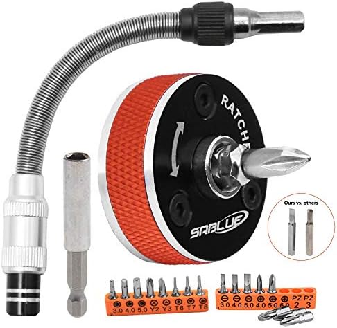 SABLUE 1/4-Inch Dual Drive Multipurpose Ratcheting Screwdriver Set (Wrench) right angle with Flexible Drill Extender Bar and Magnetic Bits for Craftsman, Renovator, Handyman, IT, PC, Monitor, Computer