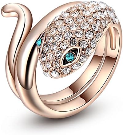 TIDOO Jewelry Fashion Rose Gold Plated Green Eyes Snake Ring Genuine Austrian Crystal Rings