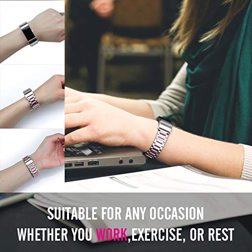 Oitom-Stainless-Steel-Bands-Compatilbe-with-Charge-2-Premium-Stainless-Steel-SS-Metal-Replacement-Watch-Band-Strap-for-Smart-Fitness-WatchSilverSakura-Pink