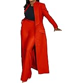 Famnbro Womens Suits 2 Piece Set Long Blazers Jacket Lapel and Straight Leg Pants Business Outfits