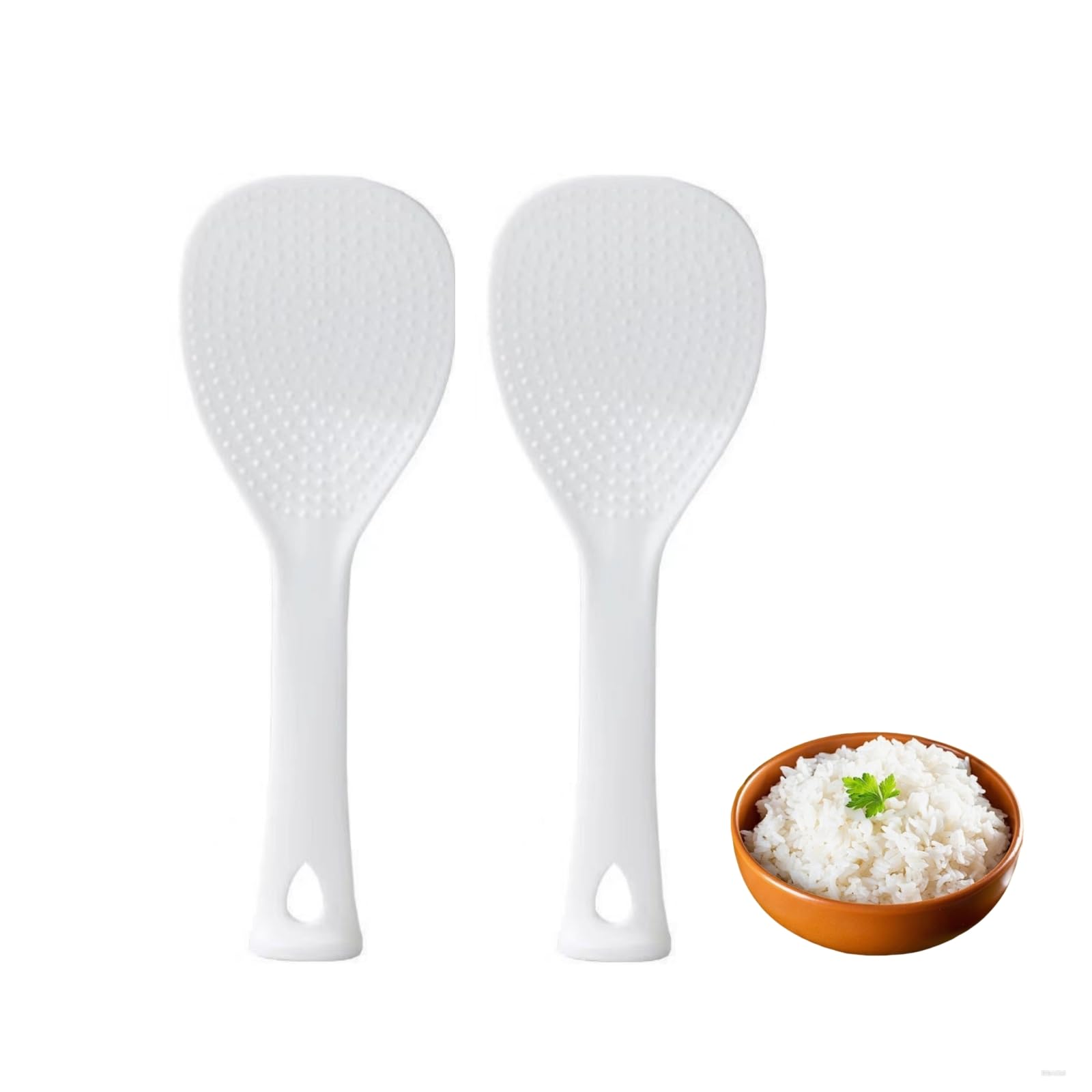 2 PCS Rice Spoon, Non-Stick Rice Paddle Vertical Standing Plastic Rice Mixing Spatula Rice Scooper with Hanging Hole 19.7x7cm