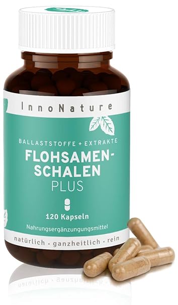Flohsamenschalen Plus 120 Kapseln im 1-Monatsvorrat. Flohsamenschalen + pflanzliche Extrakte, Hochdosiert, vegan und hergeste