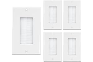 Iwillink Brush Wall Plate (5 Pack), Cable Pass Through Insert for Wires, Single Gang Cable Access Strap, Wall Socket for HDTV, Home Theater Systems (White)