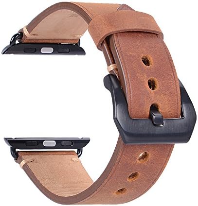 For Apple Watch Band, 38mm Genuine Leather iWatch Band with Black Metal Clasp Buckle for Apple Watch Series 3, Series 2, Series 1, Sport, Edition (38mm Dark Brown)