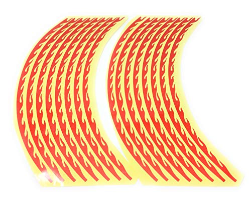 JNK NETWORKS Reflective Wheel Sticker Rim Stripe Decal Flame Shape Tape for Motorcycle Wheels 17" or Car Wheels 14"-16" (Red)