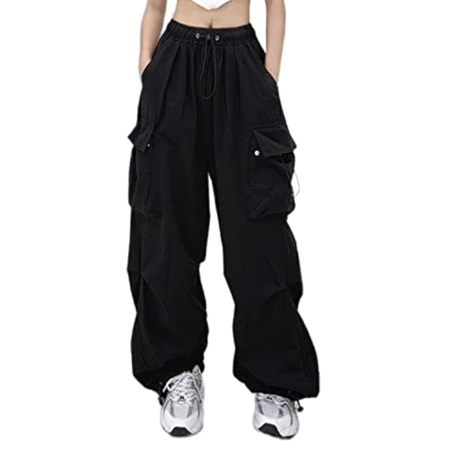 Photo 1 of Women Cargo Pants Baggy Y2K Clothing Multi Pockets High Waist Loose Straight Leg Pants Vintage Grunge Aesthetic Clothes (B Midnight,M)