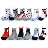 Disney Baby Boys Mickey Mouse Assorted Color Design 12 Pair Socks Set, Age 0-24 Months (0-6 Months, White-Blue-Grey Collection)