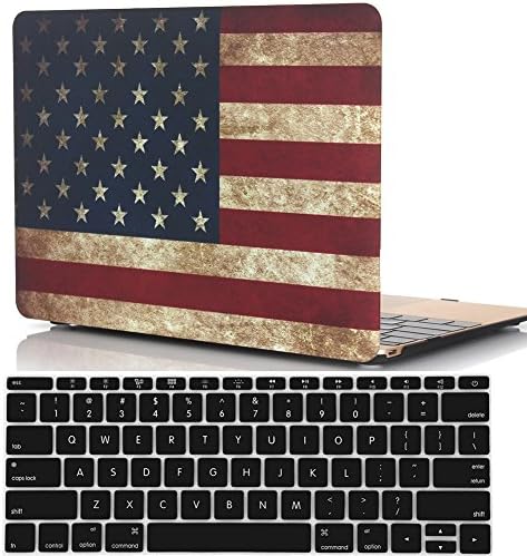 MacBook 12 Inch Case A1534, Rubberized Hard Case Shell Cover with Keyboard Skin Cover for Apple MacBook 12" with Retina Display A1534 - US Flag