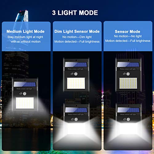 Luce Solare LED Esterno[4 Pezzi ] 42 LED IP65 Impermeabile 3 Modalità per Giardino,Parete Sensore di Movimento Parete Wireless Risparmio [Classe di efficienza energetica A+++]