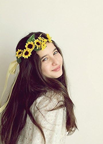 Sunflower Bridal Crown, Fall Wedding Halo, Woodland Headband, Yellow Flower Crown