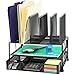 SimpleHouseware Mesh Desk Organizer with Sliding Drawer, Double Tray and 5 Upright Sections, Black primary