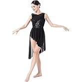 ODASDO Women Elegant Lyrical Dance Dress Lace Cap Sleeve Asymmetrical Tulle Skirt Leotard Contemporary Costume XS-XL