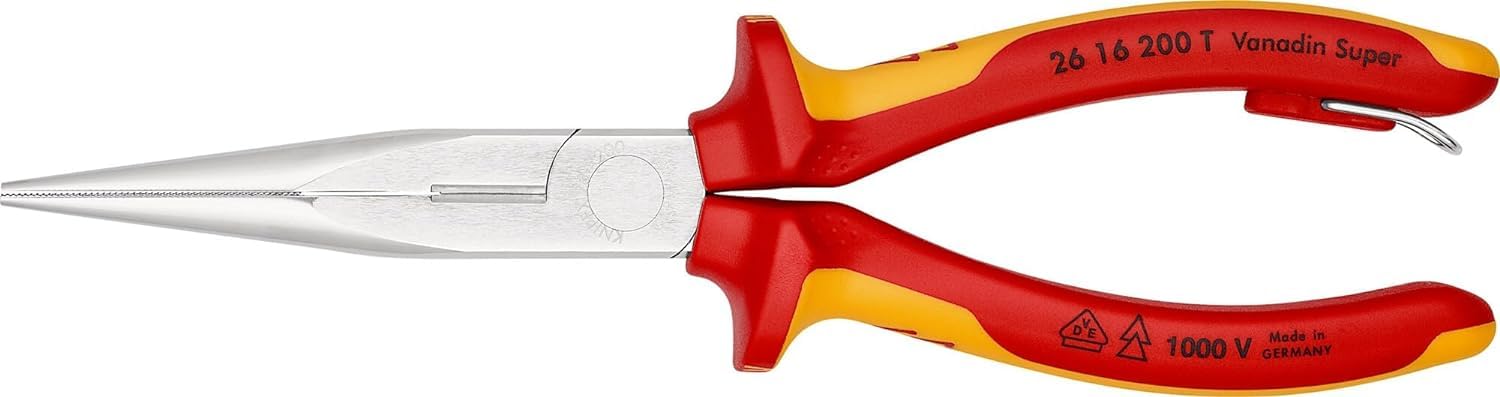 KNIPEX Snipe Nose Side Cutting Pliers (Stork Beak Pliers) in Blister Chrome-Plated Insulated with Multi-Component Grips, VDE-Tested, 26 16 200 T BK