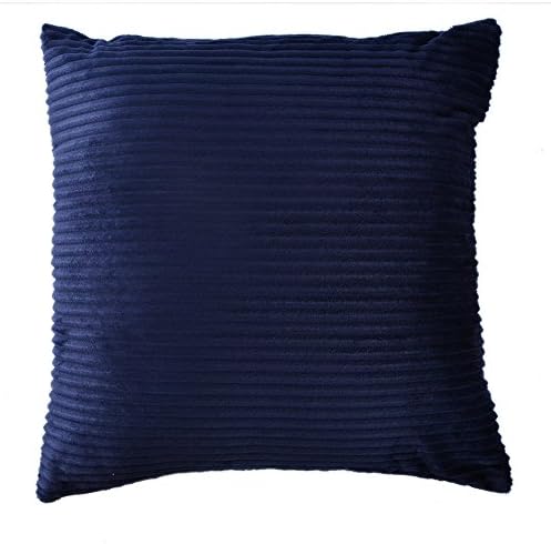 WFLOSUNVE Super Soft Corduroy Striped Square Decorative Throw Pillow Case Cushion Cover for Bed and Couch 18x18 Inch, No Pillow Insert (Navy Blue)